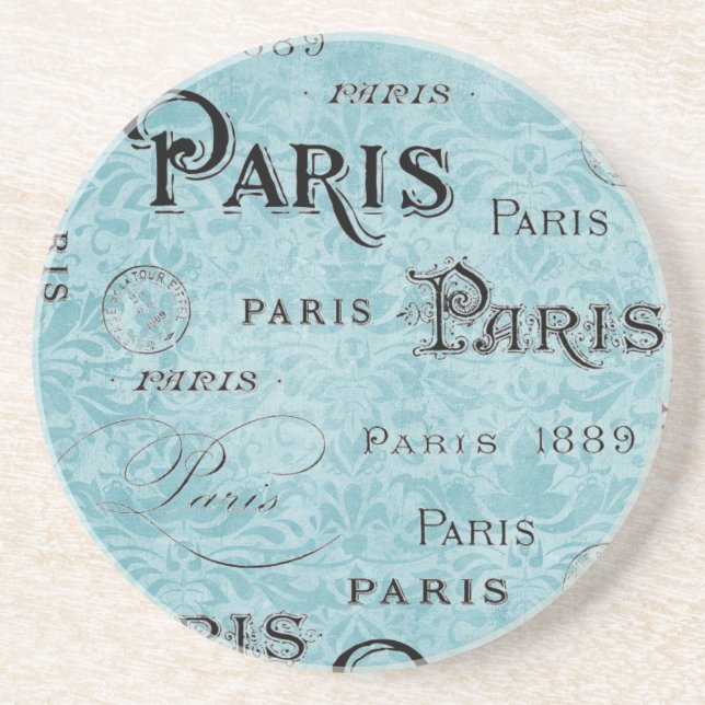 Paris | Blue Damask Drink Coaster (Front)