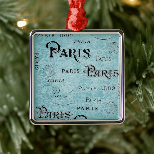 Paris | Blue Damask Metal Ornament (Tree)