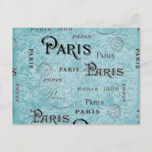 Paris Blue Damask Postcard