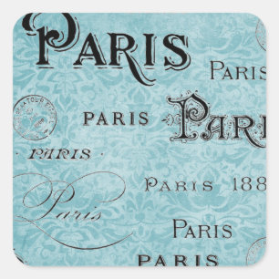 Paris Blue Damask Square Sticker
