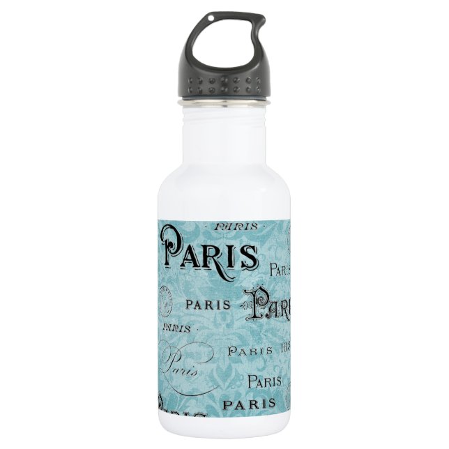 Paris | Blue Damask Water Bottle (Front)