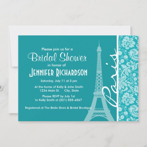 Paris; Blue-Green Damask Pattern Custom Invites