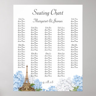 Paris Blue Hydrange Vintage Romantic Seating Chart
