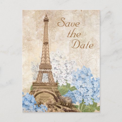 Paris Blue Hydrangea Vintage Save the Date Card