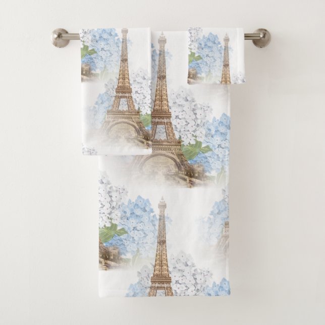 Paris Blue Hydrangea White Towel Set (Insitu)