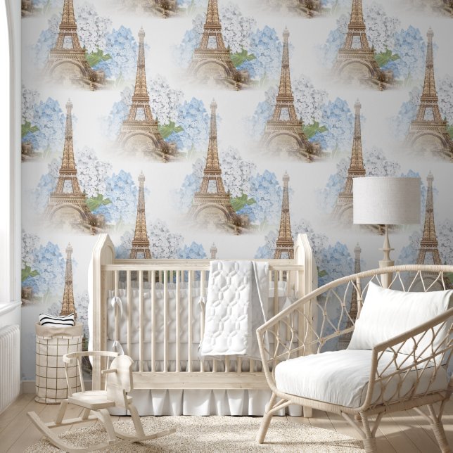 Paris Blue Hydrangea White Wallpaper Wallpaper (Kids)