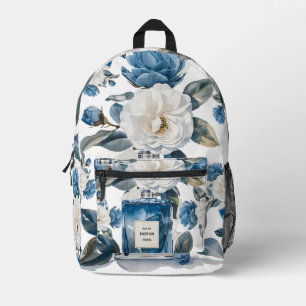 Paris Blue Perfume Watercolor Floral Backpack