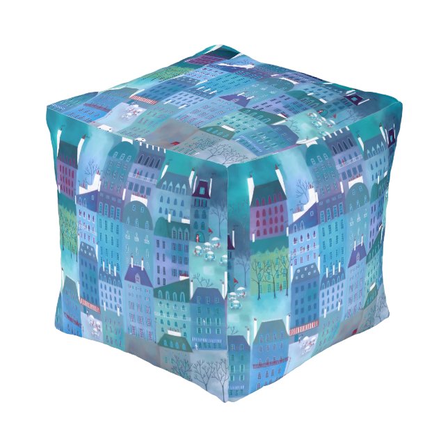 Paris Blue Pouf (Angled Front)