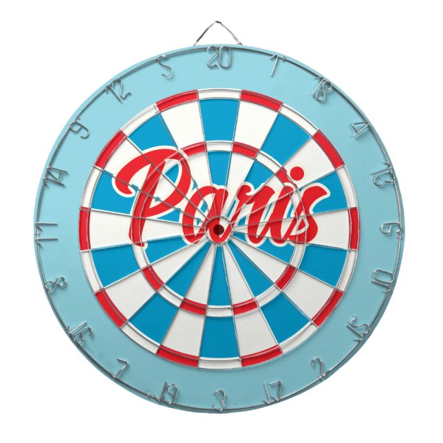 PARIS Blue White and Red editable text Retro Dart Board (Front)
