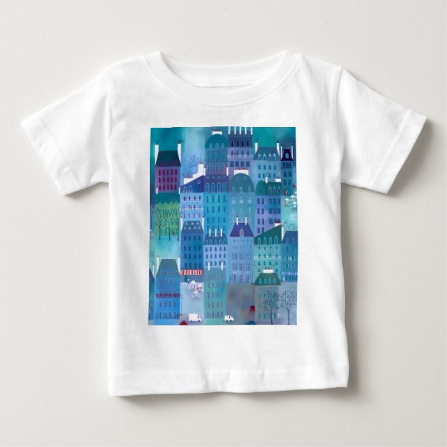 Paris Blues Modern Cityscape Painting Baby T-Shirt (Front)
