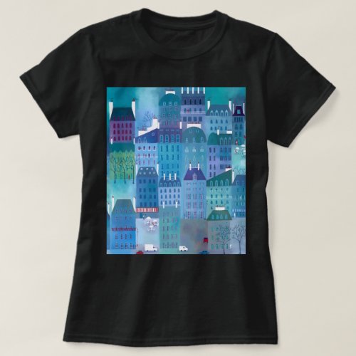Paris Blues Modern Cityscape Painting T_Shirt