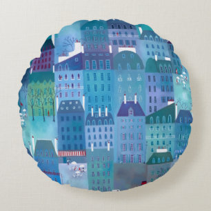 Paris Blues Round Pillow