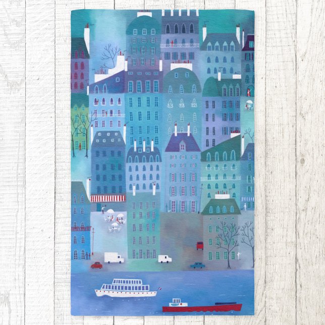 Paris Blues Rug (Paris Blues cityscape art indoor or outdoor rug)