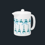 Paris Blues Teapot<br><div class="desc">Blue Paris Eiffel tower. Eiffel tower fashion illustration</div>