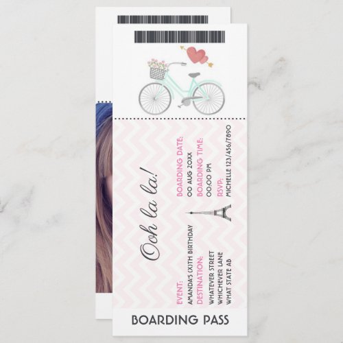 Paris Boarding Pass Birthday add photo Invitation