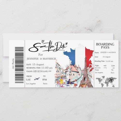Paris Boarding Pass Save the Date ticket Invitation