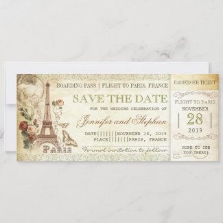 Paris boarding pass tickets for save the date