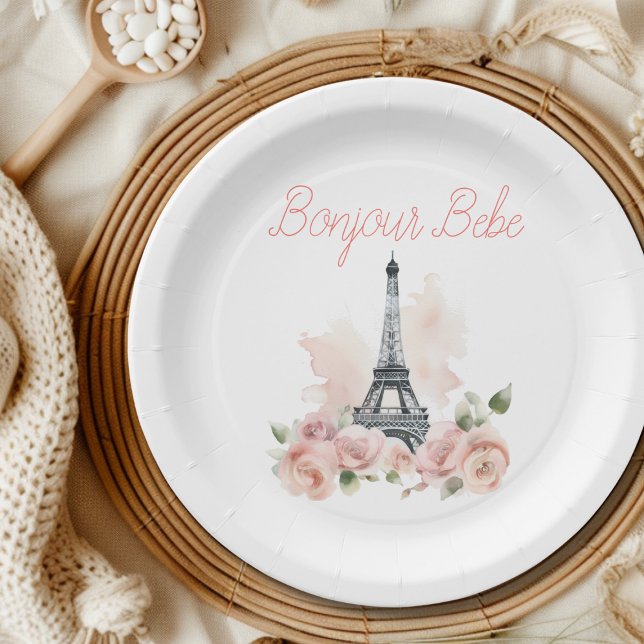 Paris Bonjour Bebe Parisian Floral Baby Shower Paper Plates (Creator Uploaded)