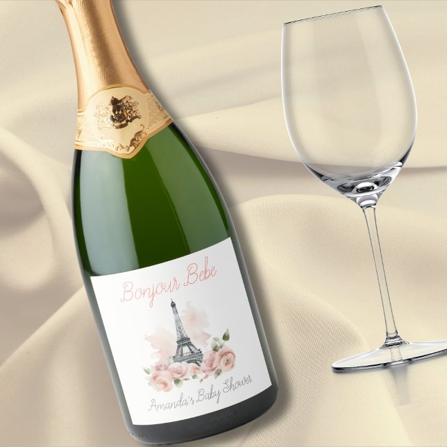 Paris Bonjour Bebe Parisian Floral Baby Shower Sparkling Wine Label (Creator Uploaded)