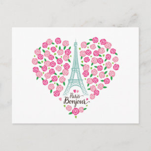 Paris Bonjour   Floral Heart Postcard