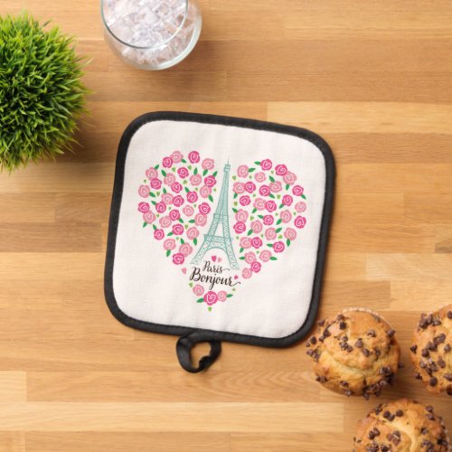 Paris Bonjour  Floral Heart Pot Holder