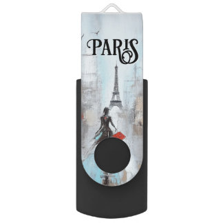 Paris Bound Woman in Black Flash Drive