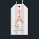 Paris Bow Eiffel Tower Merci BRIDAL SHOWER Gift Tags<br><div class="desc">Add a touch of whimsical Parisian romance to your bridal shower with this chic and stylish French-themed gift tag. This design features a hand-drawn Eiffel Tower adorned with soft pink bows, set against a delicate blush striped background. The phrase “Merci” appears on the front in an elegant, flowing script, perfect...</div>