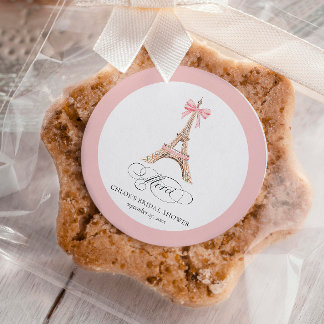 Paris Bow Eiffel Tower Merci Thanks BRIDAL SHOWER Classic Round Sticker