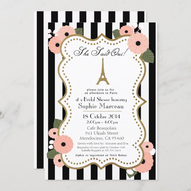 Paris Bridal Shower Invitation (Front/Back)