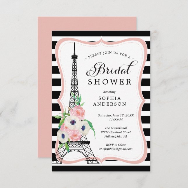 Paris Bridal Shower Invitation Card Eiffel Tower (Front/Back)
