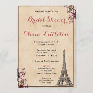 Paris Bridal Shower Invitation - Pink Floral