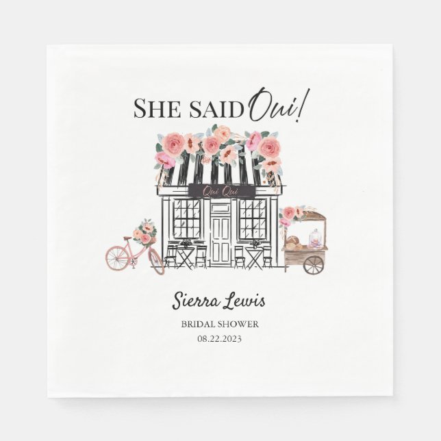 Paris bridal shower invitation, She Said Qui Napkins (Front)