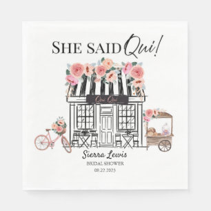 Paris bridal shower invitation, She Said Qui Napkins