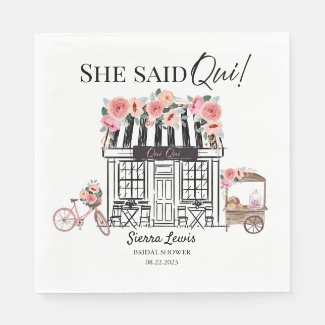 Paris bridal shower invitation, She Said Qui Napkins (Front)
