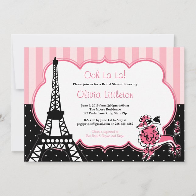 Paris Bridal Shower Invitations - Pink and Black (Front)