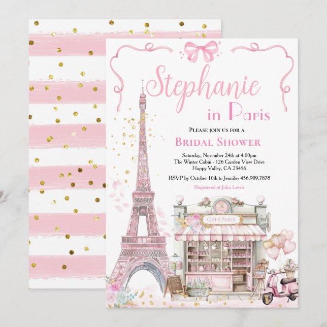 Paris Bridal Shower Party French Eiffel Tower Cafe Invitation (Front/Back)