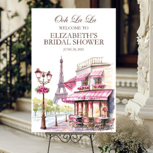 Paris Bridal Shower Welcome Sign, Pink Cafe Custom Foam Board