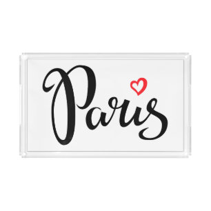 Paris Brush Lettering With Heart Acrylic Tray
