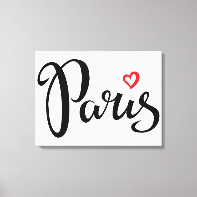 Paris Brush Lettering With Heart Canvas Print (Front)