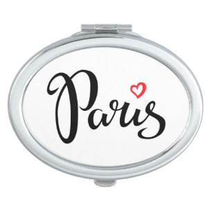 Paris Brush Lettering With Heart Compact Mirror