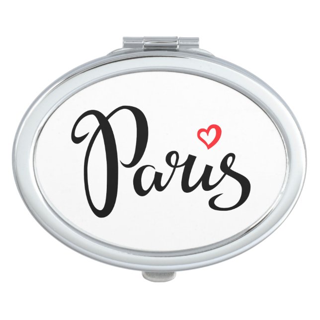 Paris Brush Lettering With Heart Compact Mirror (Front)