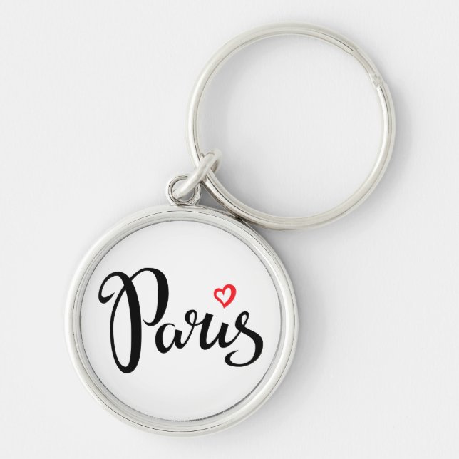 Paris Brush Lettering With Heart Keychain (Front)