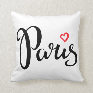 Paris Brush Lettering With Heart Throw Pillow