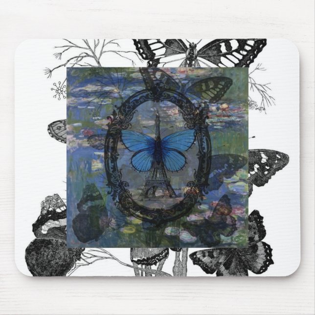 Paris Butterflies Art Collage Mouse Pad (Front)