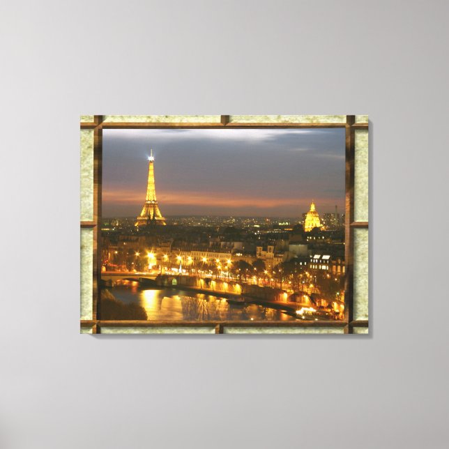 Paris by Night In Rustic Frame Canvas Print (Front)