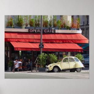 Paris Café and old Citroën Car Poster