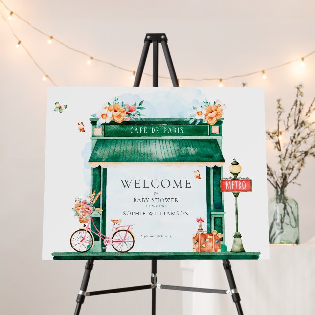 Paris Cafe Boulangerie Watercolor Baby Shower Foam Foam Board (In Situ (Stand))