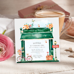Paris Cafe Boulangerie Watercolor Birsthday Party Invitation