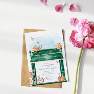 Paris Cafe Boulangerie Watercolor Birthday Party Invitation