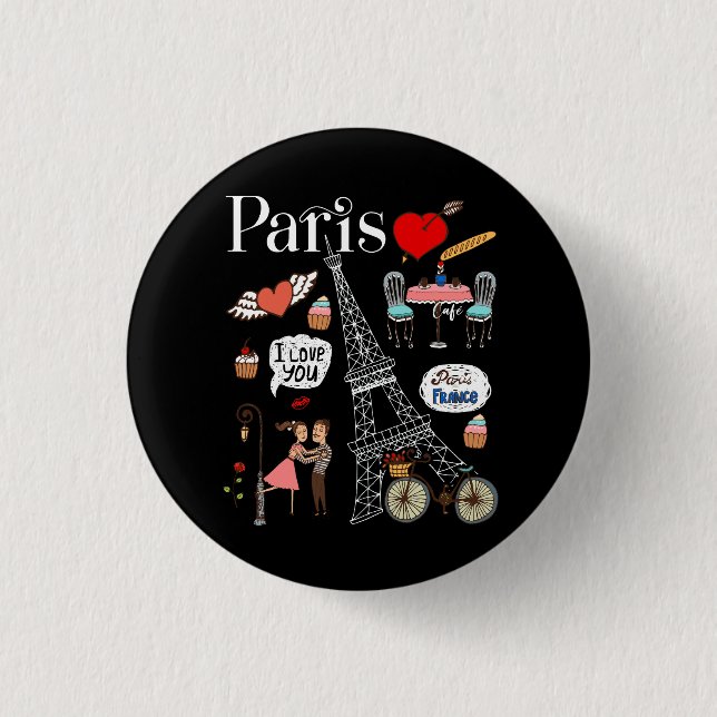 Paris Cafe Souvernir Fantasy Country Eiffel Tower  Button (Front)